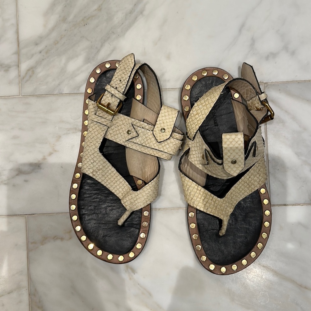 Isabel Marant Snakeskin Embossed Texture Gladiator Sandals 37